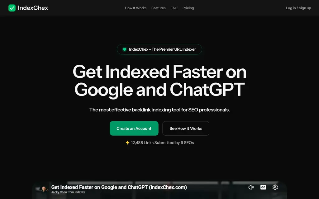 IndexChex homepage - URL indexer with built-in index checker