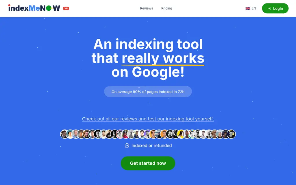 IndexMeNow homepage - premium backlink indexing service