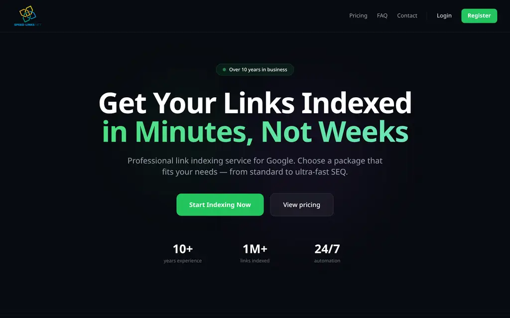 Speed-Links homepage - budget link indexing service